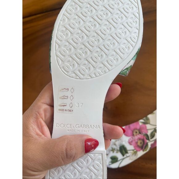 DOLCE & GABBANA Bianca cutout floral-print rubber slides sandals size 7 - Picture 5 of 7